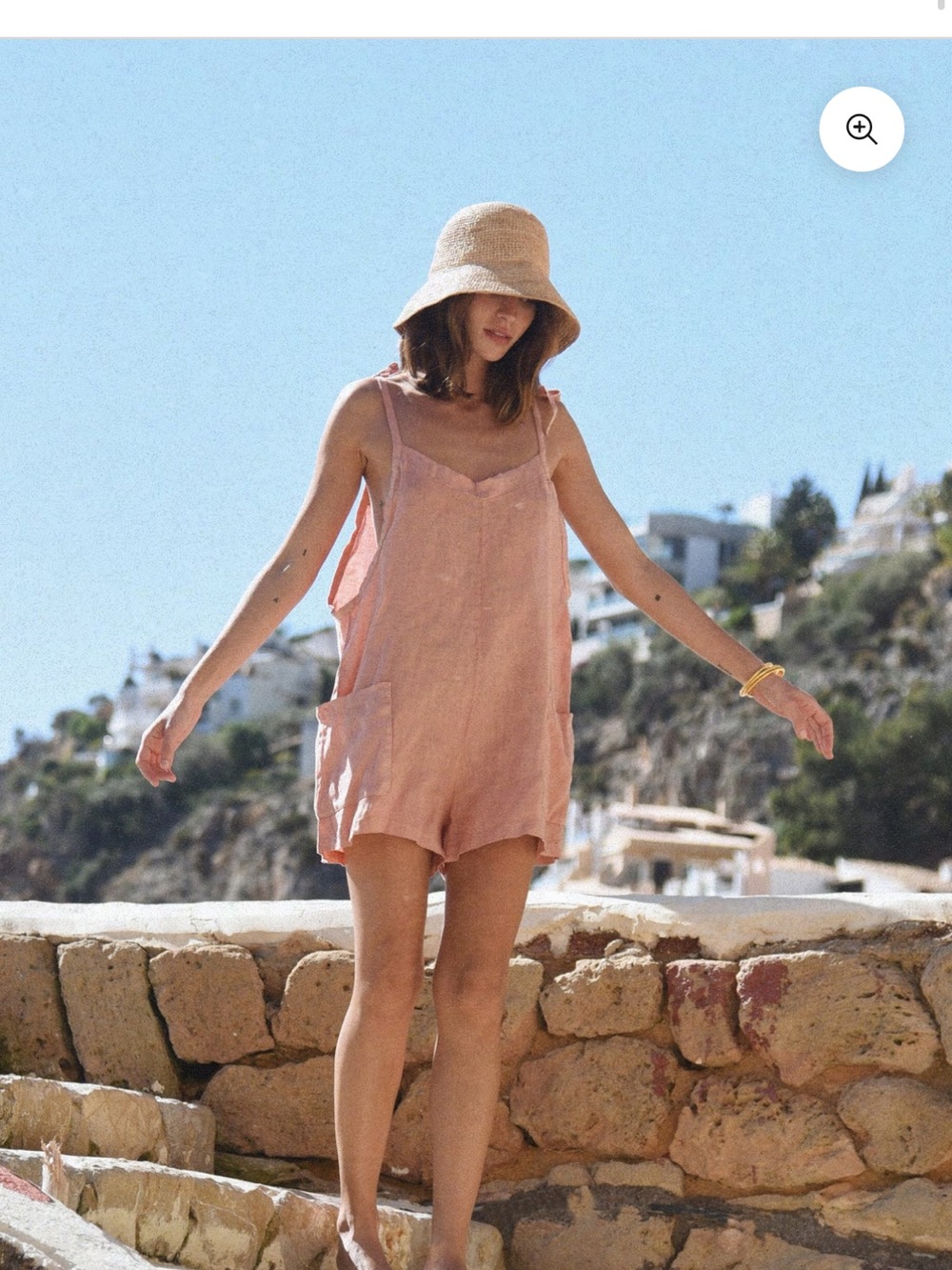 Women’s Pink Linen Romper Swim Cover-Up- Beachwood baby